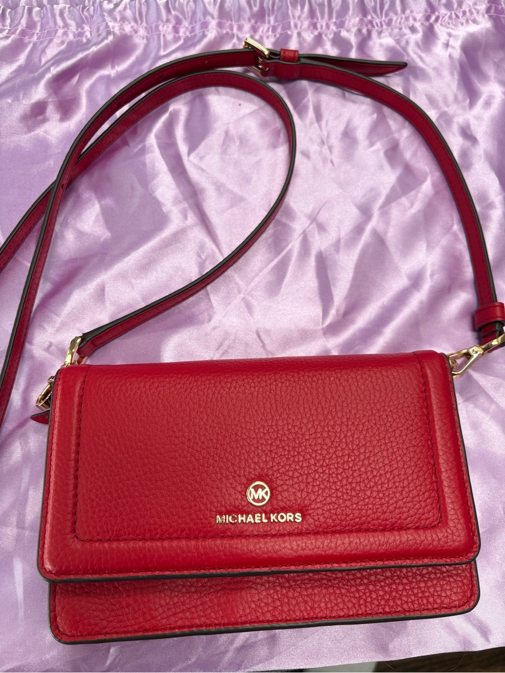 Michael Kors Red Pebbled Leather Crossbody Wallet